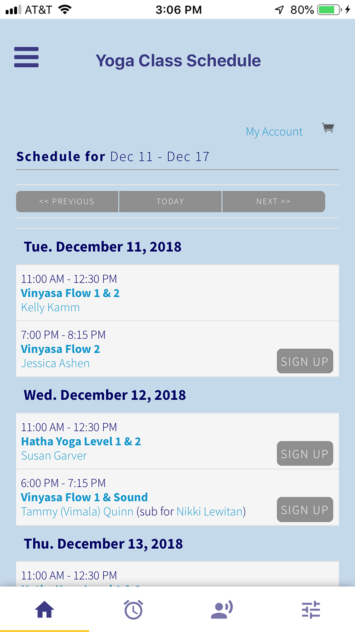 Yoga Classe Schedule